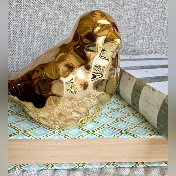 New Large Hammered Texture Shiny Gold Tone Ceramic Bird Decor Figurine - 5.5” - Picture 4 of 7